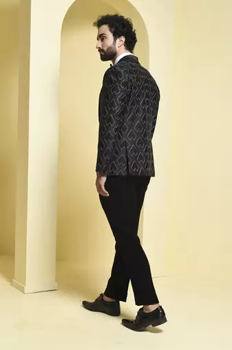 Black embroidered silk tuxedo