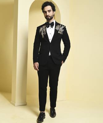 Black embroidered rayon tuxedo 1