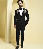 Black embroidered rayon tuxedo