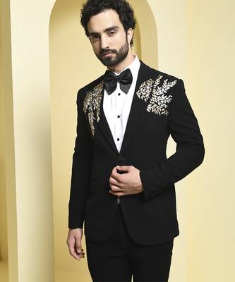 Black embroidered rayon tuxedo 2