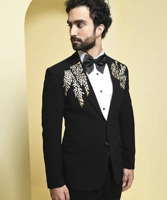 Black embroidered rayon tuxedo 3