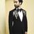 Black embroidered rayon tuxedo