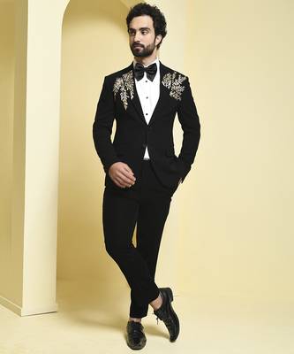 Black embroidered rayon tuxedo 4
