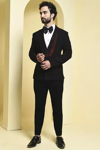 Black plain rayon tuxedo