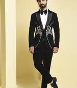 Black embroidered rayon tuxedo