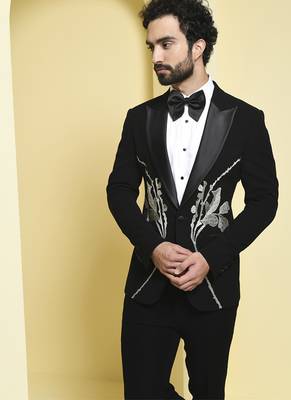 Black embroidered rayon tuxedo 2