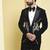 Black embroidered rayon tuxedo