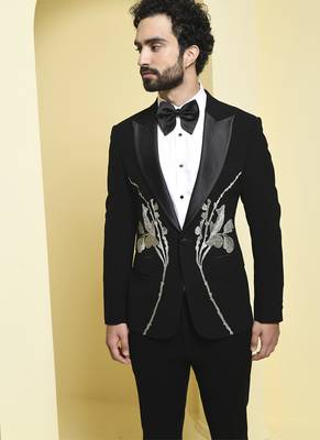 Black embroidered rayon tuxedo 3