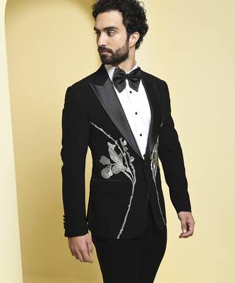 Black embroidered rayon tuxedo 4