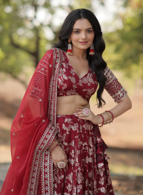 Maroon sequins with zari emrbroidery work Dola Silk Jacquard wedding indian designer lehenga choli 2