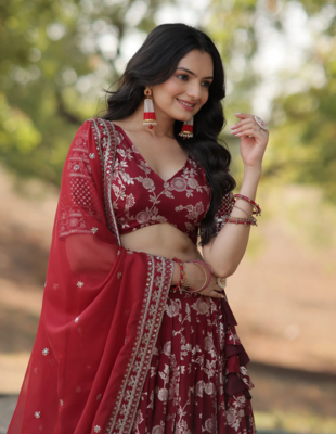 Maroon sequins with zari emrbroidery work Dola Silk Jacquard wedding indian designer lehenga choli 3