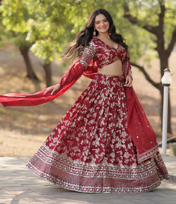 Maroon sequins with zari emrbroidery work Dola Silk Jacquard wedding indian designer lehenga choli 4