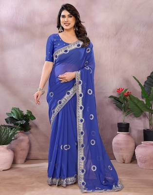 Blue embroidered georgette saree   1