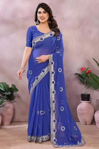 Blue embroidered georgette saree 