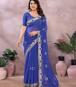Blue embroidered georgette saree  