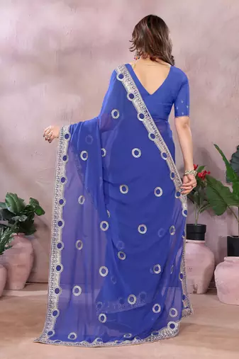 Blue embroidered georgette saree  