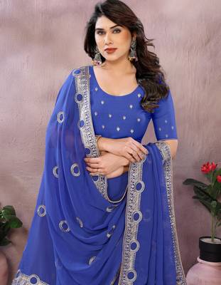 Blue embroidered georgette saree   4