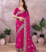Pink embroidered georgette saree  