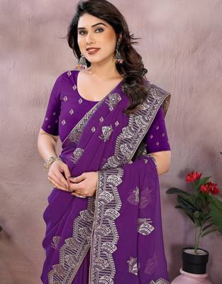 Purple embroidered georgette saree   4