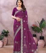 Wine embroidered georgette saree  