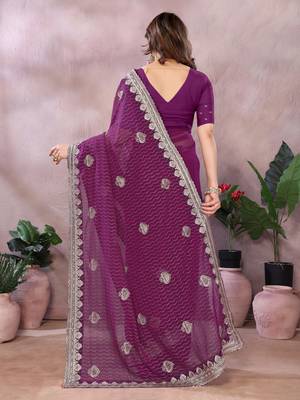 Wine embroidered georgette saree   2