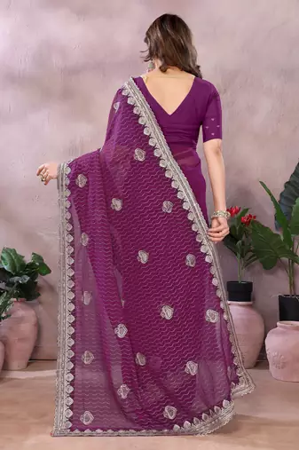 Wine embroidered georgette saree  