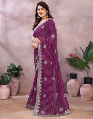 Wine embroidered georgette saree   3