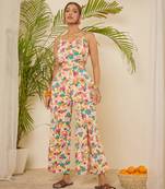 Floral print waist cut-out jumpsuit