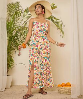 Floral print waist cut-out jumpsuit 2