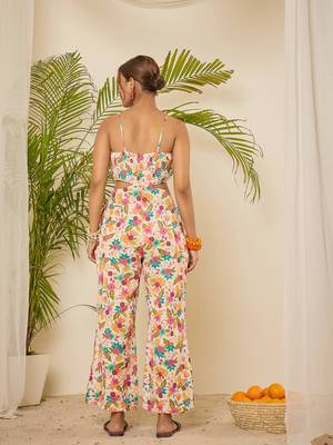 Floral print waist cut-out jumpsuit 4