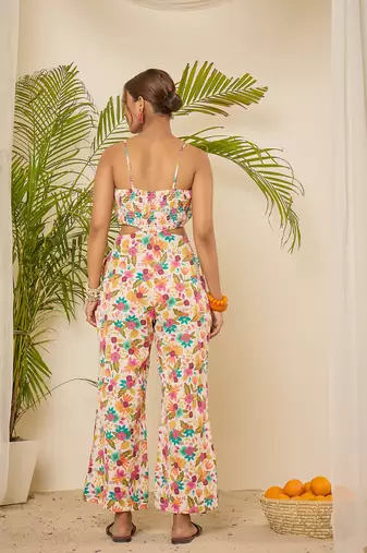 Floral print waist cut-out jumpsuit