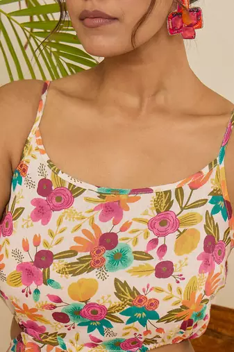 Floral print waist cut-out jumpsuit