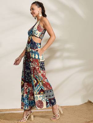 Multi-color printed waist cut-out jumpsuit 2