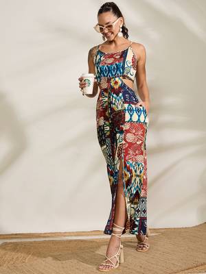 Multi-color printed waist cut-out jumpsuit 5