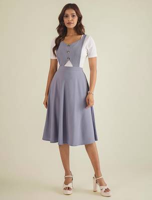 Women lavender pinafore flared dress 1