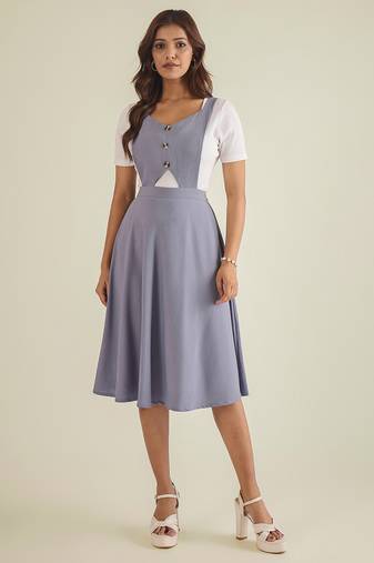 Women lavender pinafore flared dress