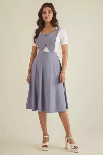 Women lavender pinafore flared dress