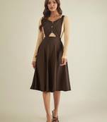 Women brown pinafore flared dress
