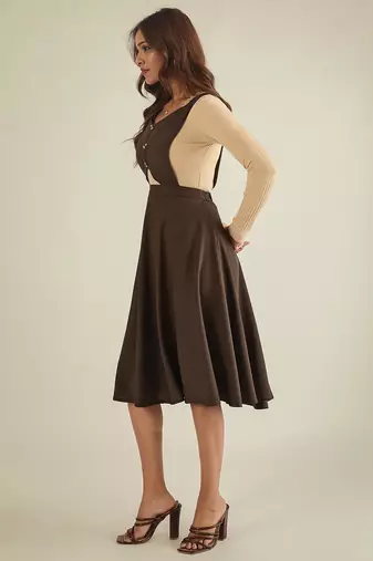 Women brown pinafore flared dress