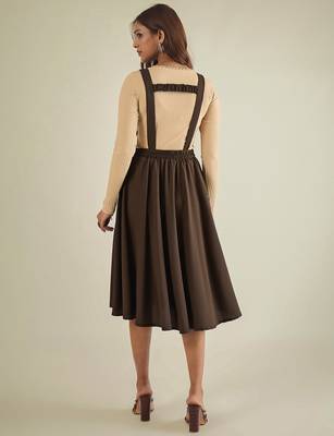 Women brown pinafore flared dress 4