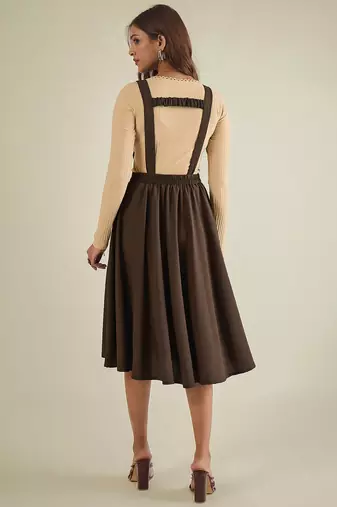 Women brown pinafore flared dress