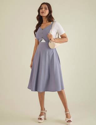 Women lavender pinafore flared dress 2