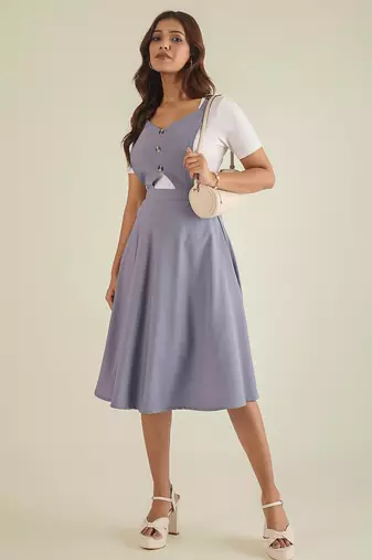 Women lavender pinafore flared dress
