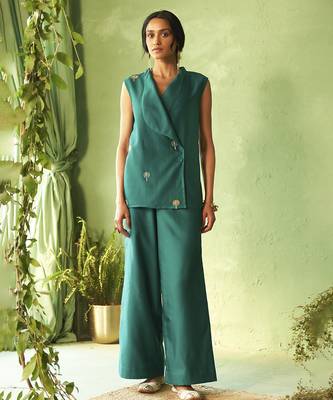 Green plain chanderi Co Ord Set 1