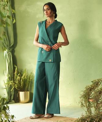 Green plain chanderi Co Ord Set 2