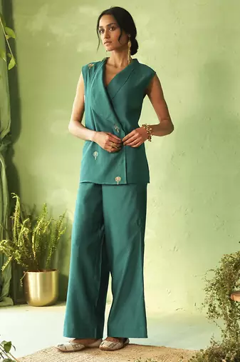 Green plain chanderi Co Ord Set