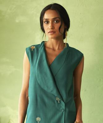 Green plain chanderi Co Ord Set 3