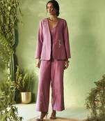 purple plain chanderi Top & Pant With Jacket