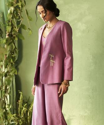 purple plain chanderi Top & Pant With Jacket 2