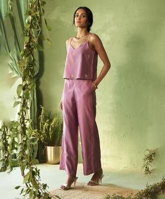 purple plain chanderi Top & Pant With Jacket 3